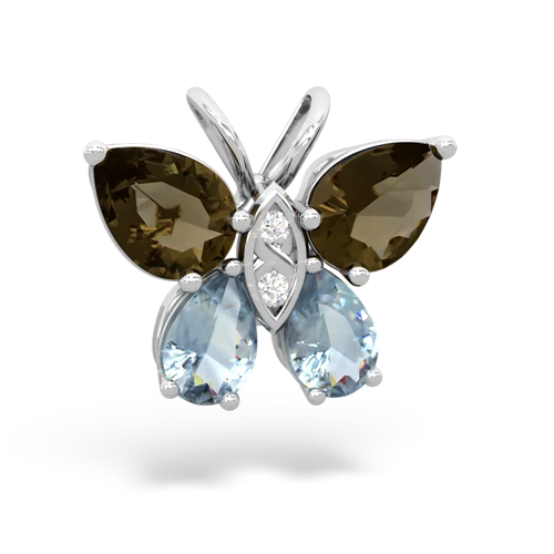 smoky quartz-aquamarine butterfly pendant