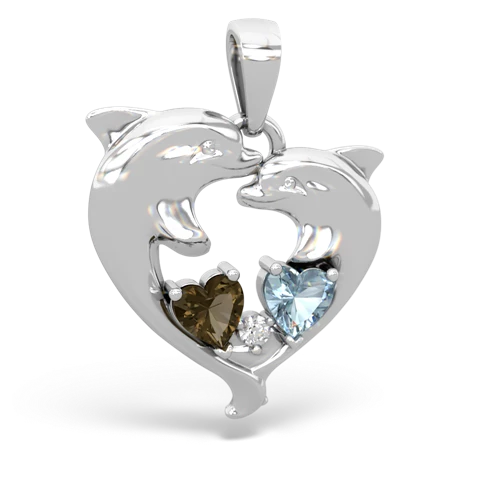 smoky quartz-aquamarine dolphins pendant