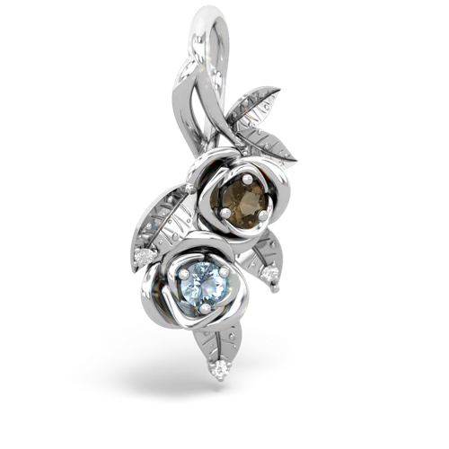 smoky quartz-aquamarine rose vine pendant