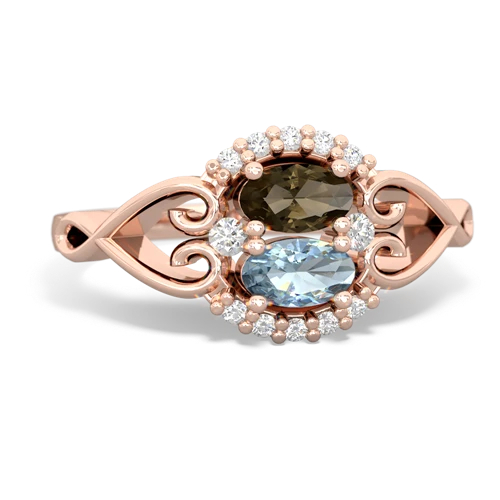 smoky quartz-aquamarine antique keepsake ring