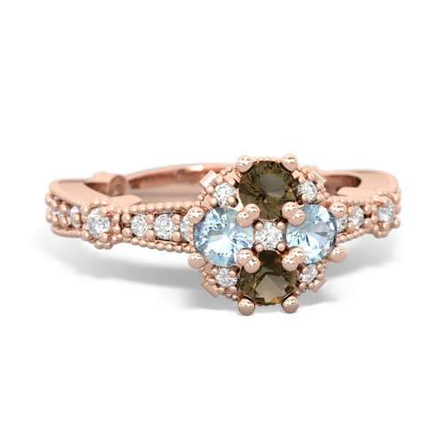 smoky quartz-aquamarine art deco engagement ring