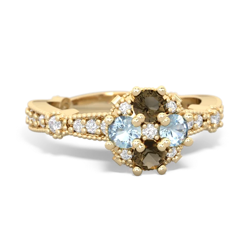 smoky quartz-aquamarine art deco engagement ring