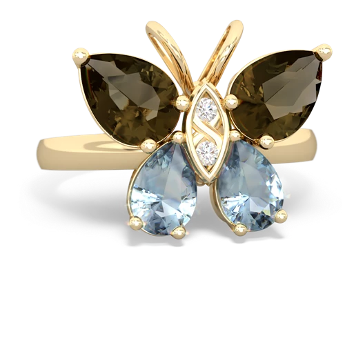 smoky quartz-aquamarine butterfly ring