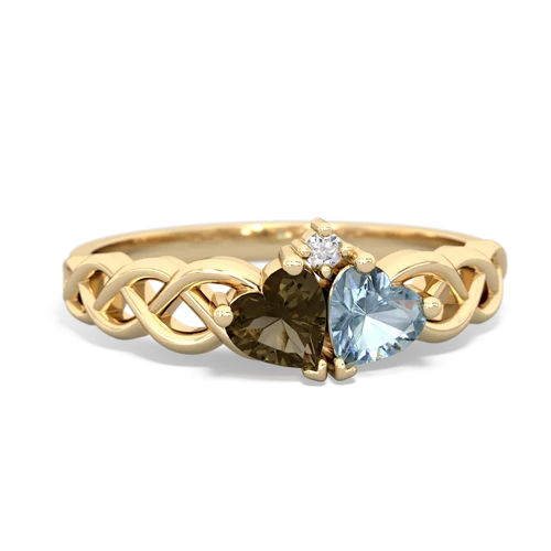smoky quartz-aquamarine celtic braid ring