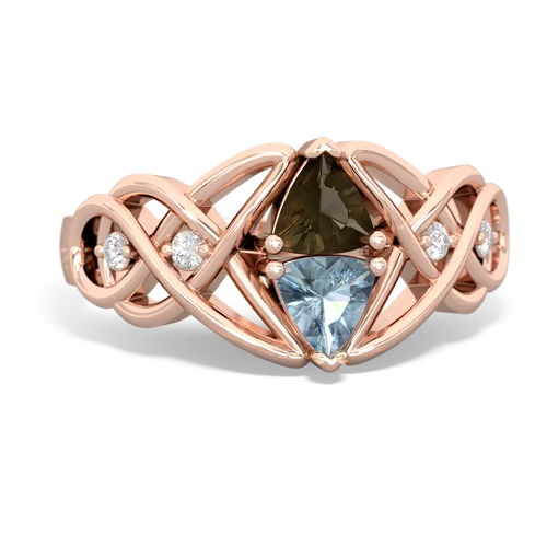 smoky quartz-aquamarine celtic knot ring