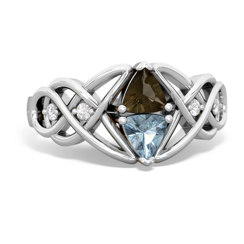 smoky quartz-aquamarine celtic knot ring