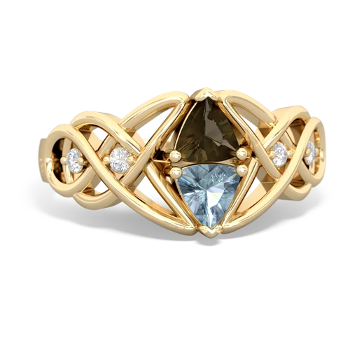 smoky quartz-aquamarine celtic knot ring