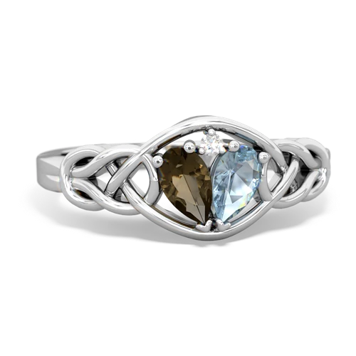 smoky quartz-aquamarine celtic knot ring