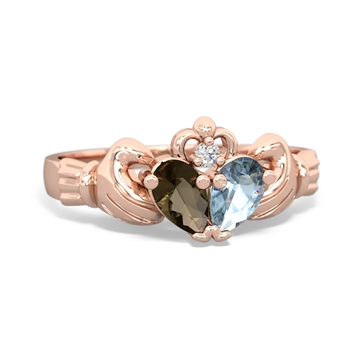 smoky quartz-aquamarine claddagh ring