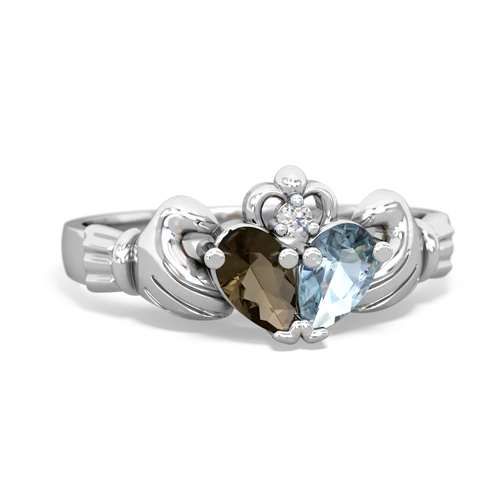 smoky quartz-aquamarine claddagh ring