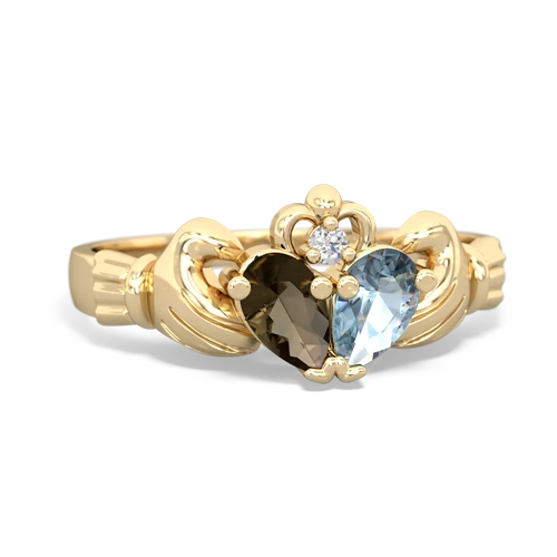 smoky quartz-aquamarine claddagh ring