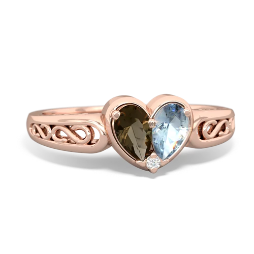 smoky quartz-aquamarine filligree ring