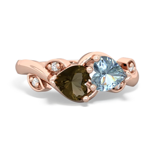 smoky quartz-aquamarine floral keepsake ring
