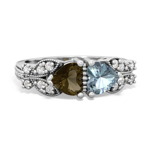smoky quartz-aquamarine keepsake butterfly ring