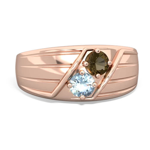 smoky quartz-aquamarine mens ring
