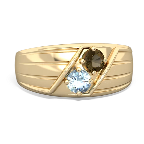 smoky quartz-aquamarine mens ring