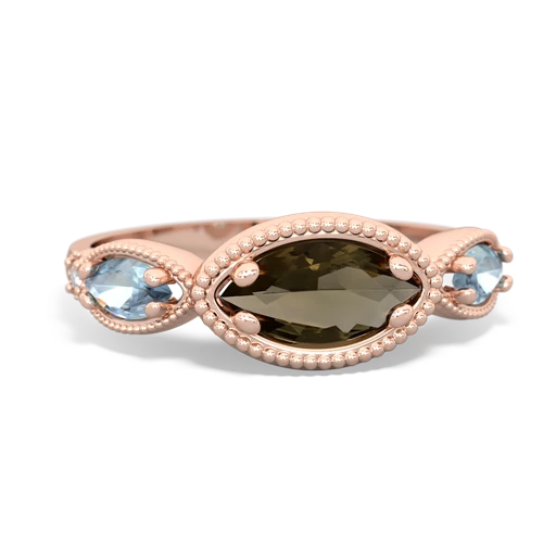smoky quartz-aquamarine milgrain marquise ring