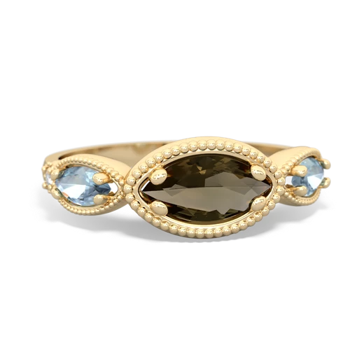 Smoky Quartz Genuine Smoky Quartz with Genuine Aquamarine and Lab Created Sapphire Antique Style Keepsake ring Ring