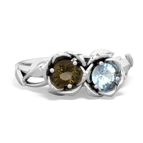 smoky quartz-aquamarine roses ring