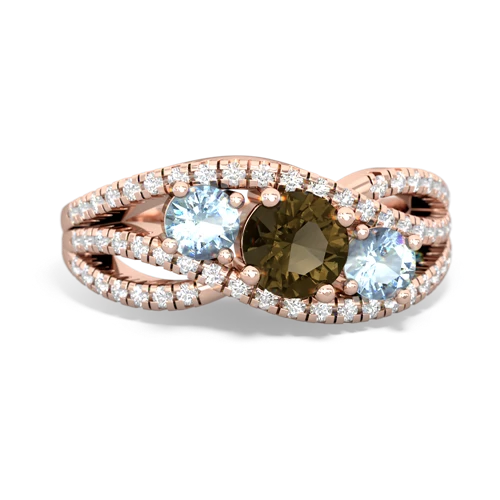 smoky quartz-aquamarine three stone pave ring