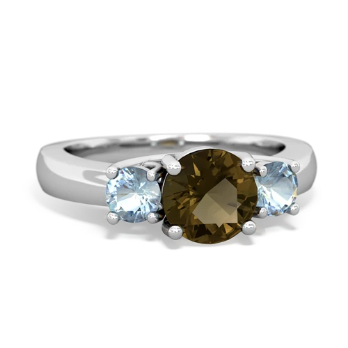 Smoky Quartz Genuine Smoky Quartz with Genuine Aquamarine and Lab Created Emerald Three Stone Trellis ring Ring