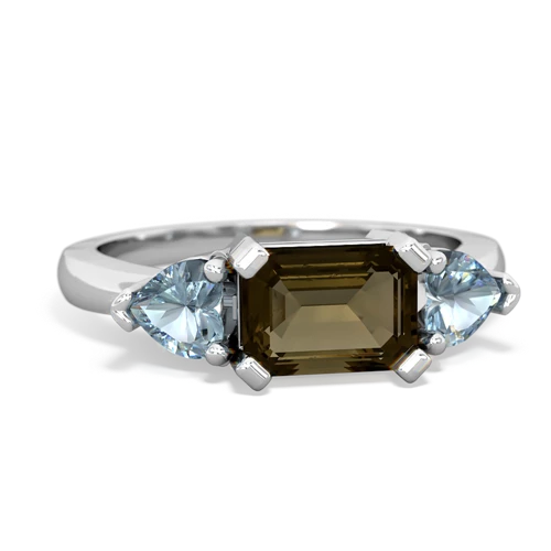 Smoky Quartz Genuine Smoky Quartz with Genuine Aquamarine and Genuine Sapphire Three Stone ring Ring