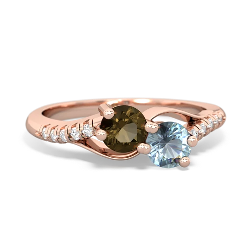 smoky quartz-aquamarine two stone infinity ring
