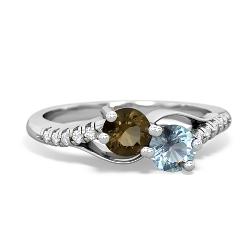 smoky quartz-aquamarine two stone infinity ring