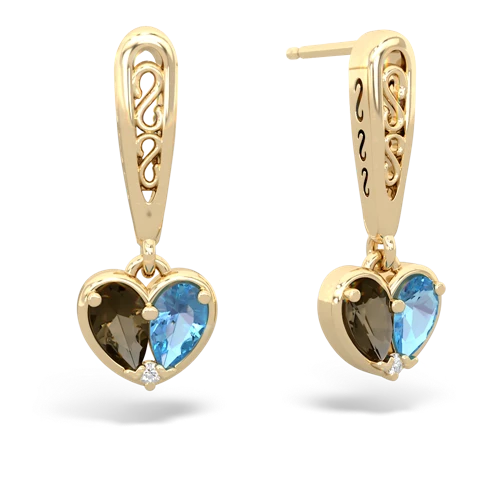 smoky quartz-blue topaz filligree earrings