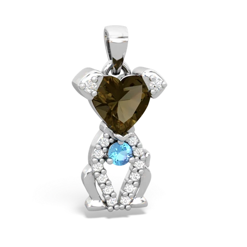 smoky quartz-blue topaz birthstone puppy pendant