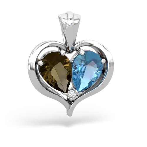 smoky quartz-blue topaz half heart whole pendant