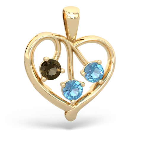 smoky quartz-blue topaz love heart pendant