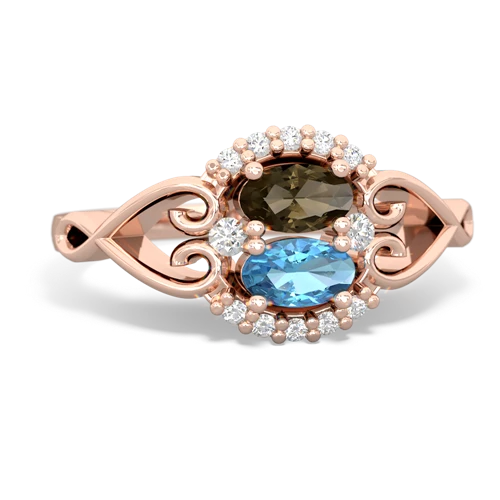 smoky quartz-blue topaz antique keepsake ring