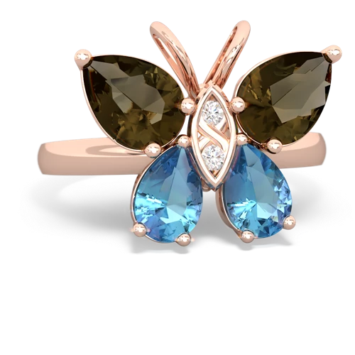 smoky quartz-blue topaz butterfly ring