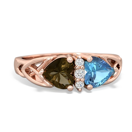 smoky quartz-blue topaz celtic ring