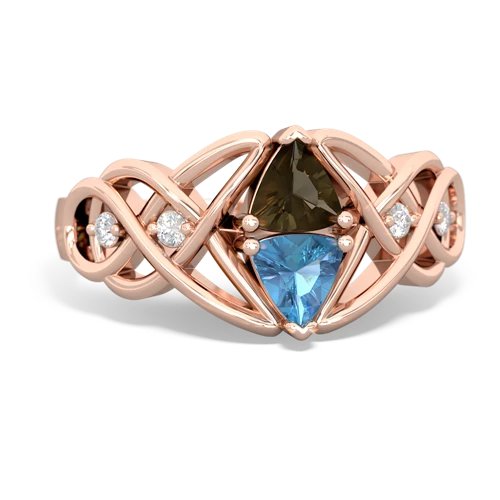 smoky quartz-blue topaz celtic knot ring