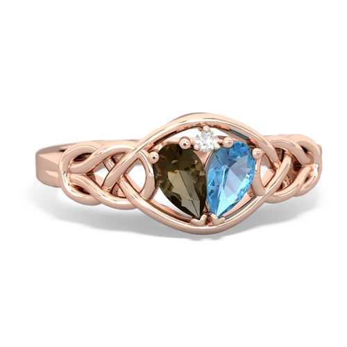 smoky quartz-blue topaz celtic knot ring