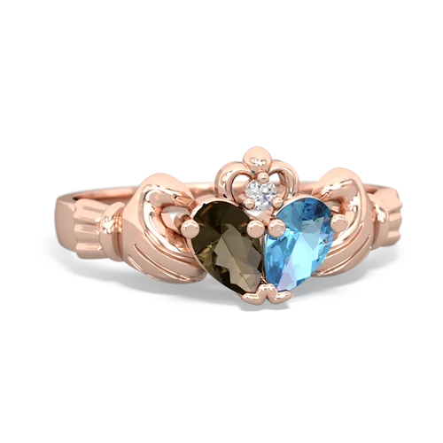 smoky quartz-blue topaz claddagh ring