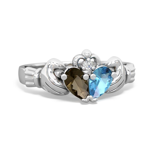 smoky quartz-blue topaz claddagh ring