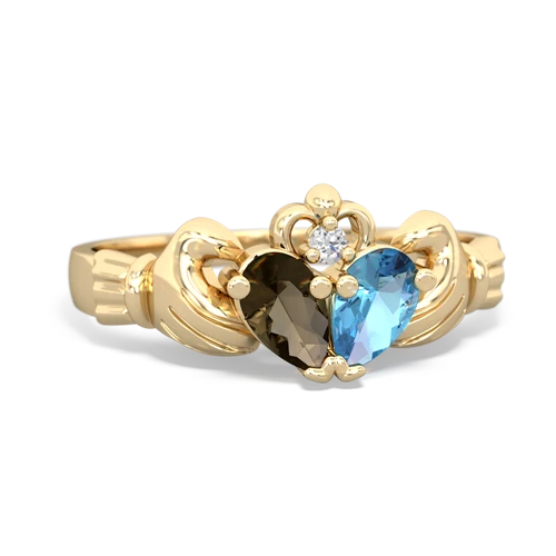 smoky quartz-blue topaz claddagh ring