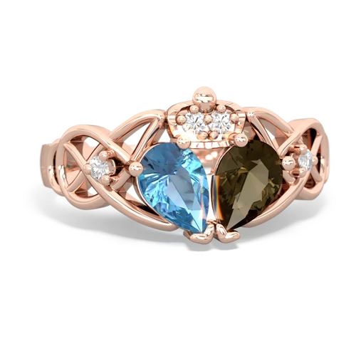 smoky quartz-blue topaz claddagh ring