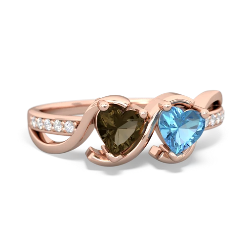 smoky quartz-blue topaz double heart ring