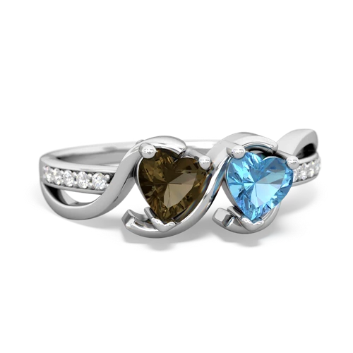 smoky quartz-blue topaz double heart ring