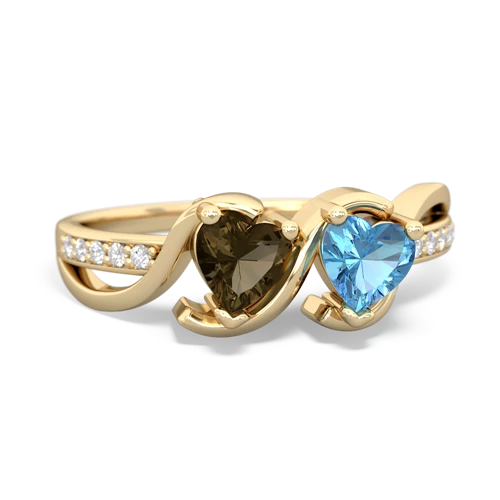 smoky quartz-blue topaz double heart ring