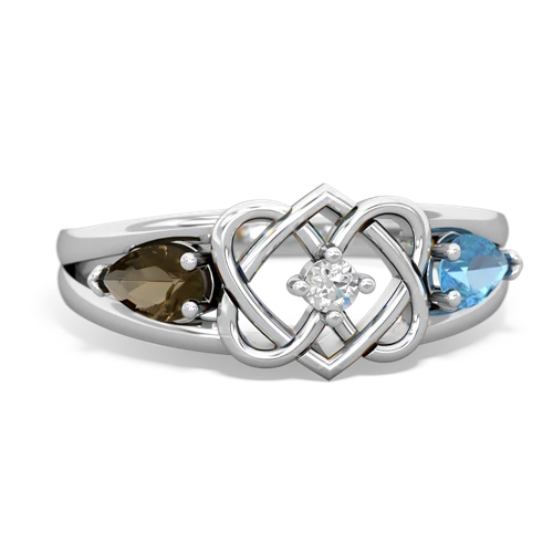 smoky quartz-blue topaz double heart ring