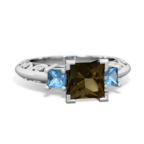 smoky quartz-blue topaz engagement ring