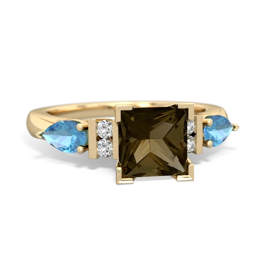 Smoky Quartz Genuine Smoky Quartz with Genuine Swiss Blue Topaz and Genuine Black Onyx Engagement ring Ring