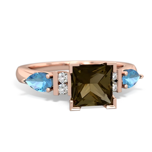 smoky quartz-blue topaz engagement ring