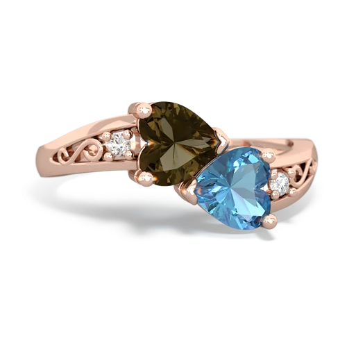 smoky quartz-blue topaz filligree ring