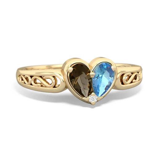 smoky quartz-blue topaz filligree ring